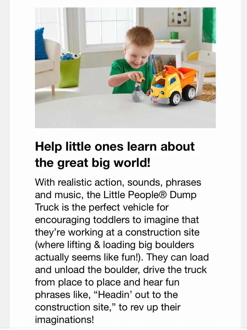Fisher-Price Little People Dump Truck with Sounds and Construction Worker Figure